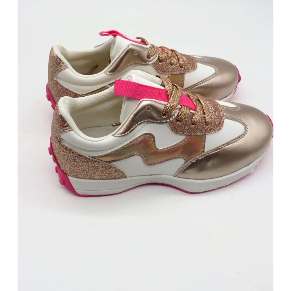 Yoki GIrls Metallic Rose Gold Glitter Sneaker Pink Soles Size 3 NEW